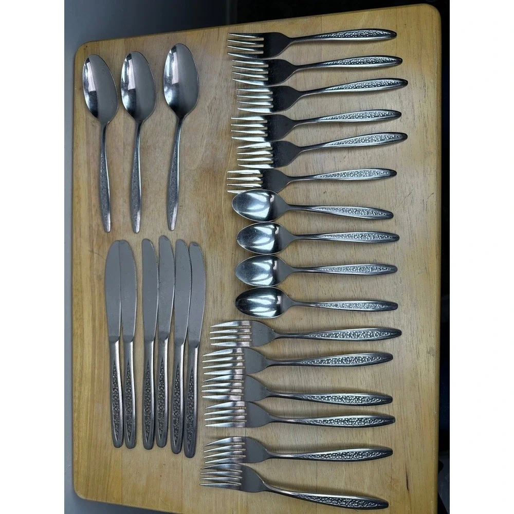 Vintage Customcraft CUS5 Stainless Steel Floral Pattern Flatware Utensils‎ 25 Pc
